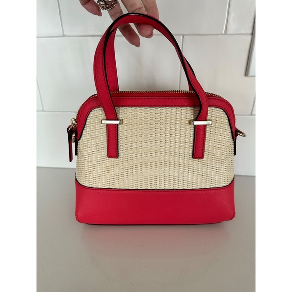 Kate Spade Cedar Street Straw Small Maise shoulder bag red leather beige straw - Picture 3 of 8